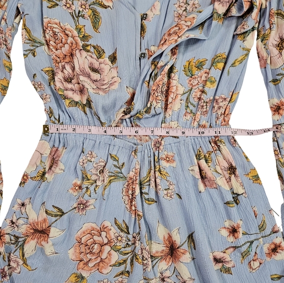 Billabong Floral Bell Sleeve Tie Front Shirts Romper, Blue/Floral, Small - Picture 11 of 15